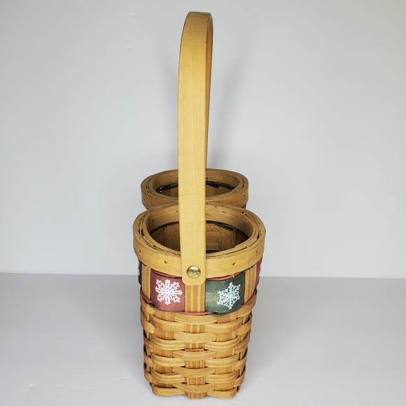 Wooven Double Wood Basket with Handle Snowflakes - Picture 7 of 8